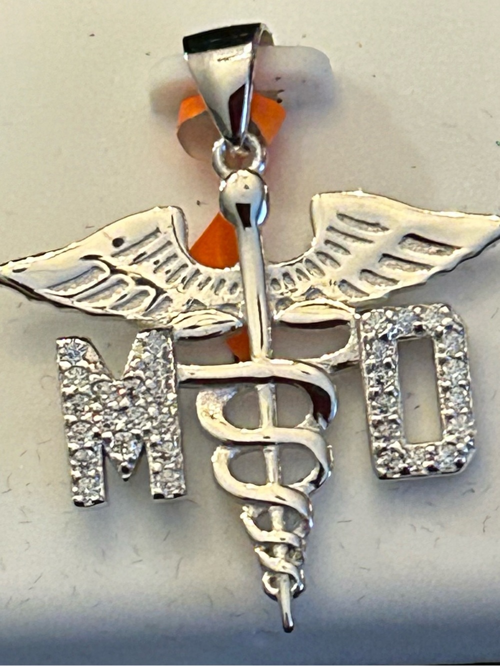 1.00CTW Moissanite Pavé Caduceus MD Pendant set in 925 Sterling Silver